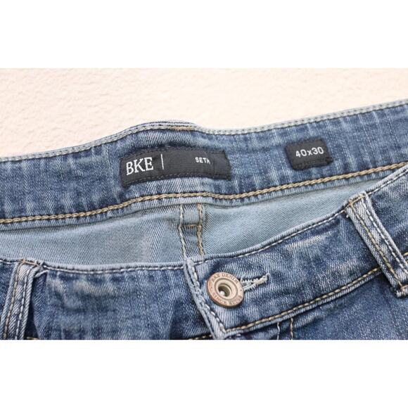 BKE Buckle Seth Straight Distressed Blue Denim Jeans Mens Size 40 x 30 - Picture 5 of 8